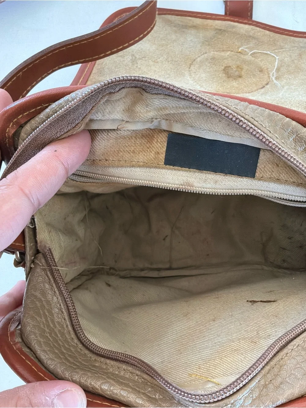 Vintage Dooney & Bourke Leather AWL Taupe & British Tan Crossbody Shoulder Bag